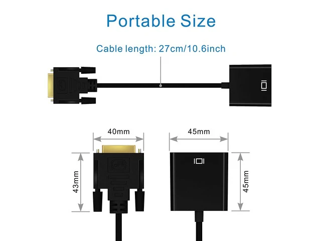 Alt view image 4 of 7 - DVI24+1 to VGA Display Adapter with Chip Video Card Patch Cord for DVI Device, Laptop, PC to VGA Displays, Monitors, Projectors