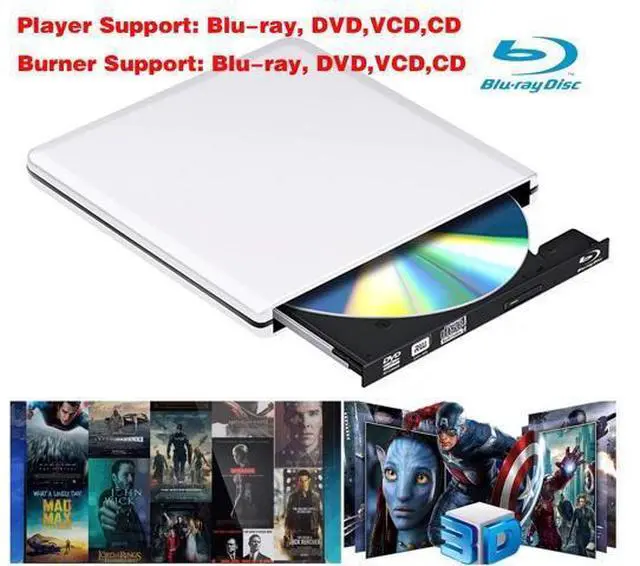 Alt view image 2 of 7 - Aluminum External Blu-Ray Burner Drive Type C USB 3.0 Portable CD DVD +/-RW Drive Slim DVD/CD ROM Rewriter Burner Writer for Laptop Desktop PC Windows Linux OS Apple Mac Silver