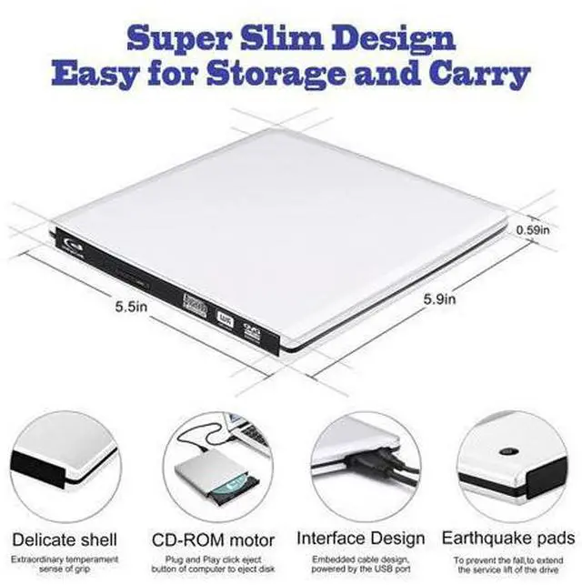 Alt view image 3 of 7 - Aluminum External Blu-Ray Burner Drive Type C USB 3.0 Portable CD DVD +/-RW Drive Slim DVD/CD ROM Rewriter Burner Writer for Laptop Desktop PC Windows Linux OS Apple Mac Silver