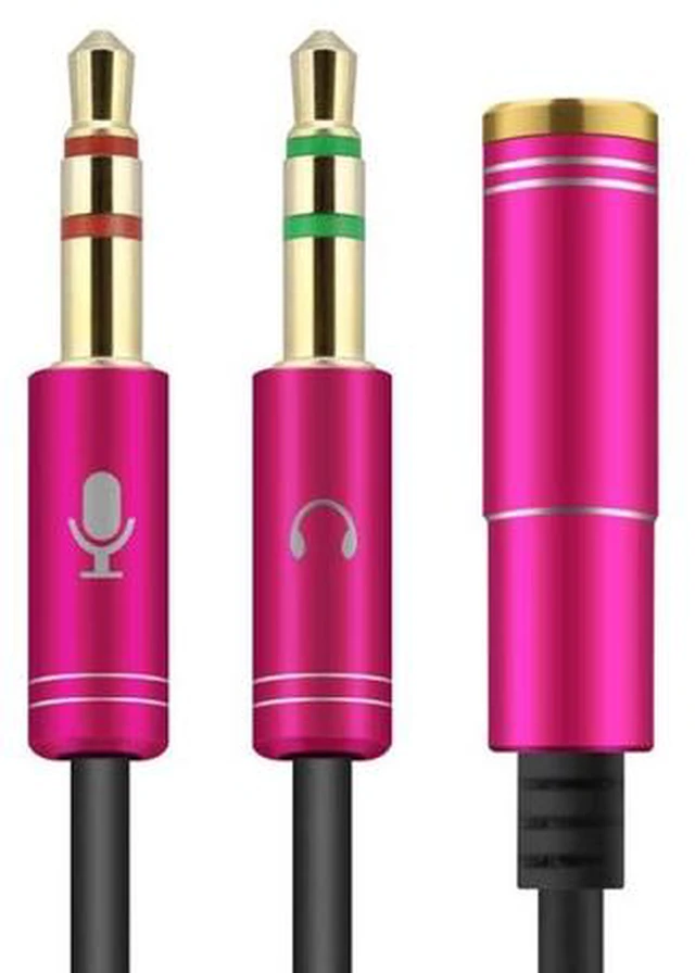 Main image of (2 Pack) 3.5mm Jack Adapter CTIA - Y Splitter Audio Cable with Separate Microphone and Headphone Connector Compatible for PC, PS4 Gaming Headset- 1Ft/30cm, (Rose Pink)