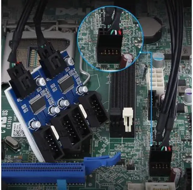 Alt view image 5 of 7 - 4 in 1 Internal USB Splitter Cable, Electop 9 pin USB Header Male 1 to 4 Female Extension Connector Adapter, USB 2.0 HUB Connector Port Multiplier PWM Fan Splitter Cable (30cm/0.98ft)