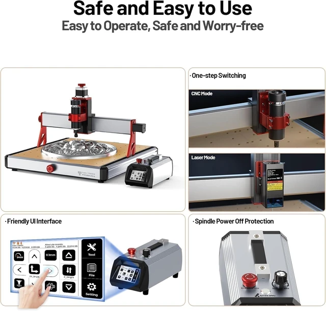 Alt view image 3 of 7 - TwoTrees TTC450 Ultra Desktop CNC Router 500W Spindle 460x460x100mm Large Working Area High Precision Touchscreen Supports Wood Acrylic Metal