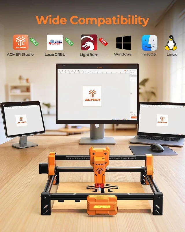Alt view image 7 of 7 - ACMER S2 7W Laser Engraver, 300 x 300 mm Diode Laser Cutter, Up to 10,000 mm/min, LightBurn & LaserGRBL Compatible