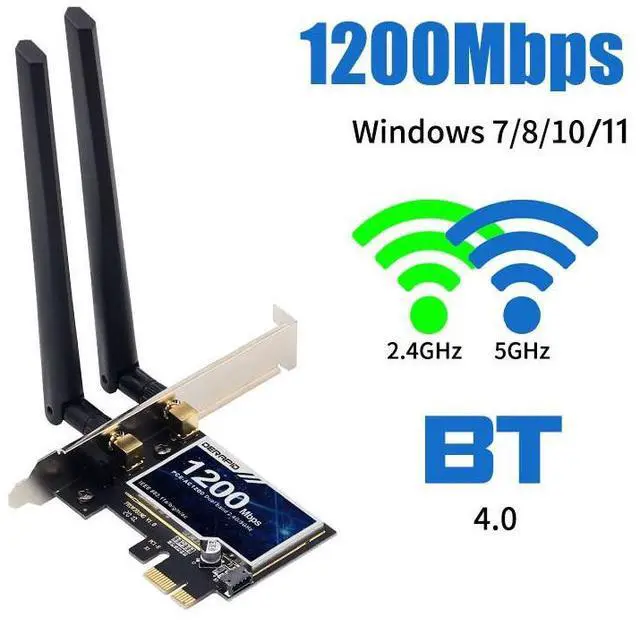 Main image of Mickey AC1200 Desktop PCIe WiFi Card 1200Mbps 2.4/5GHz WiFi Bluetooth 4.0 Wireless Adapter 802.11acbgn PCI Express x1 Network Card for Windows 7 8 10 11