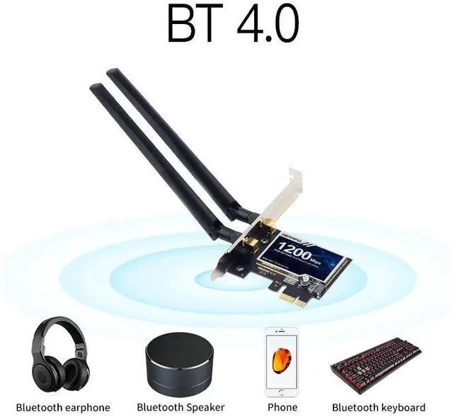 Alt view image 3 of 12 - Mickey AC1200 Desktop PCIe WiFi Card 1200Mbps 2.4/5GHz WiFi Bluetooth 4.0 Wireless Adapter 802.11acbgn PCI Express x1 Network Card for Windows 7 8 10 11