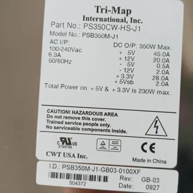Alt view image 4 of 4 - Almost PSU For Tri-Map 350W Switching Power Supply PS350CW-HS-J1 PSB350M-J1 HS630VCW-J