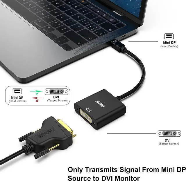 Alt view image 2 of 7 - Mini DisplayPort to DVI Gold-Plated Mini DP to DVI (Thunderbolt Compatible) Male to Female Adapter Compatible with MacBook Air/Pro  Surface Pro/Dock Monitor Projector and More