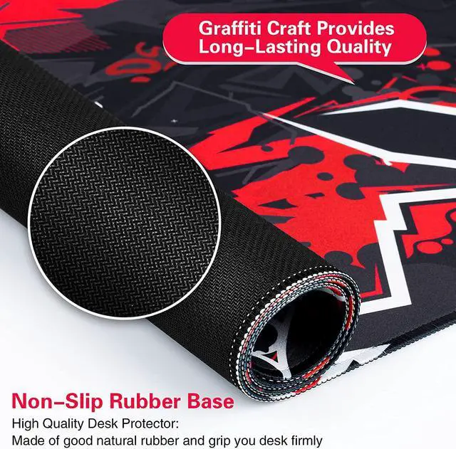 Alt view image 3 of 7 - Gaming Mouse Pad Extended Mouse Pad 31.5x15.7inch XXL Large Big Computer Keyboard Mouse Mat Desk Pad with Non-Slip Base and Stitched Edge for Home Office Gaming Work (Black Red)