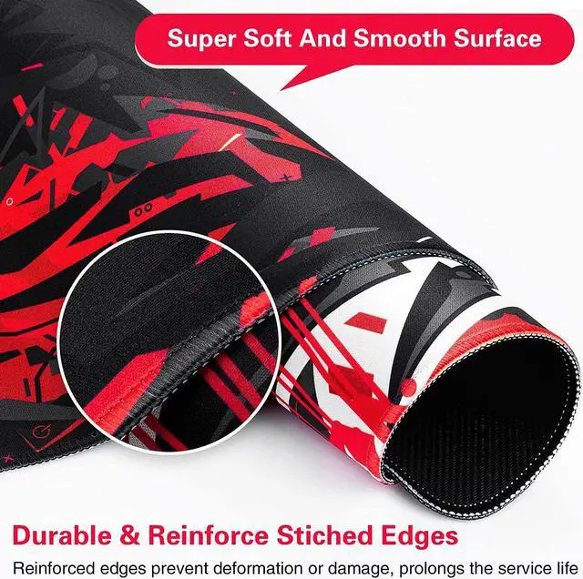 Alt view image 5 of 7 - Gaming Mouse Pad Extended Mouse Pad 31.5x15.7inch XXL Large Big Computer Keyboard Mouse Mat Desk Pad with Non-Slip Base and Stitched Edge for Home Office Gaming Work (Black Red)