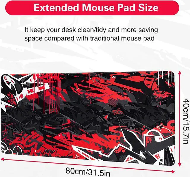 Alt view image 6 of 7 - Gaming Mouse Pad Extended Mouse Pad 31.5x15.7inch XXL Large Big Computer Keyboard Mouse Mat Desk Pad with Non-Slip Base and Stitched Edge for Home Office Gaming Work (Black Red)