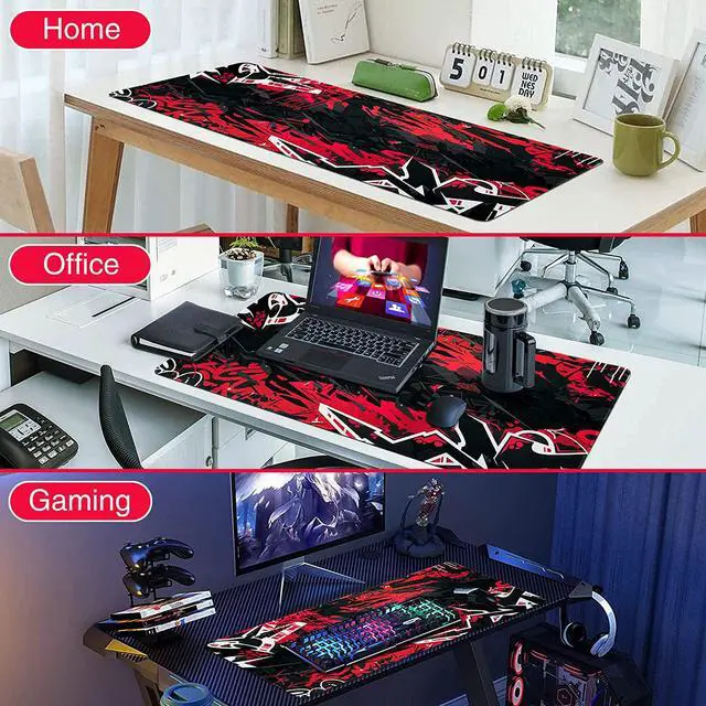 Alt view image 7 of 7 - Gaming Mouse Pad Extended Mouse Pad 31.5x15.7inch XXL Large Big Computer Keyboard Mouse Mat Desk Pad with Non-Slip Base and Stitched Edge for Home Office Gaming Work (Black Red)