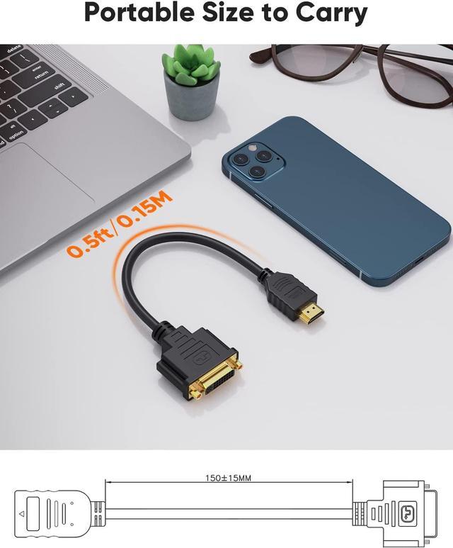 Alt view image 6 of 7 - HDMI to DVI Short Cable 0.5ft Bi-Directional DVI-I (24+5) Female to HDMI Male Adapter 1080P DVI to HDMI Converter Compatible with Xbox PC TV TV Box PS5 Blue-ray Switch