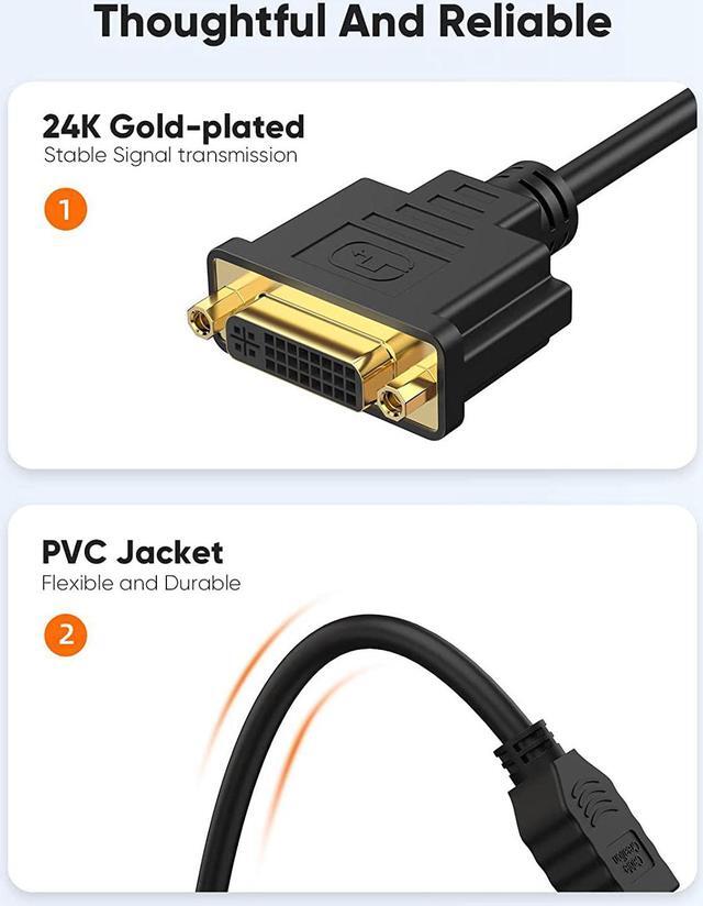Alt view image 3 of 7 - HDMI to DVI Short Cable 0.5ft Bi-Directional DVI-I (24+5) Female to HDMI Male Adapter 1080P DVI to HDMI Converter Compatible with Xbox PC TV TV Box PS5 Blue-ray Switch