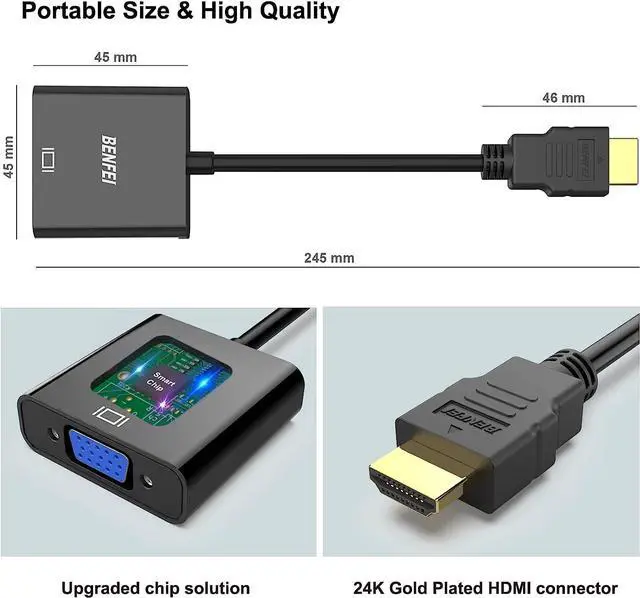 Alt view image 6 of 7 - HDMI to VGA Adapter 5-Pack Computer HDMI to VGA Monitor (Male to Female) Adapter 1080P@60Hz for Computer Desktop Laptop PC Monitor Projector HDTV  Xbox and More