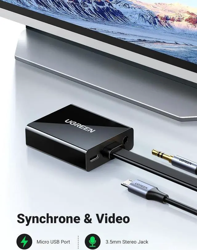 Alt view image 7 of 7 - Active HDMI to VGA Adapter with 3.5mm Audio Jack HDMI Male to VGA Female up to 1080P for PC Laptop Ultrabook Raspberry Pi Chromebook Black