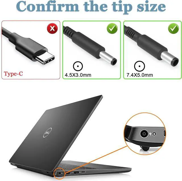 Alt view image 2 of 7 - 65W 45W AC Adapter Charger for  Laptop Charger  inspiron 11 13 14 15 17 3000 5000 7000 Series laptops Round Connects Chargers7.4mm and 4.5mm