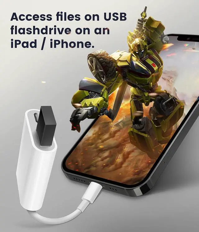 Alt view image 3 of 5 - USB Adapter for iPad/iPhone Lightning to USB Female OTG Adapter Compatible with SD Card Reader/USB Flash Drive/Microphone/Hard Disk and MIDI Plug & Play