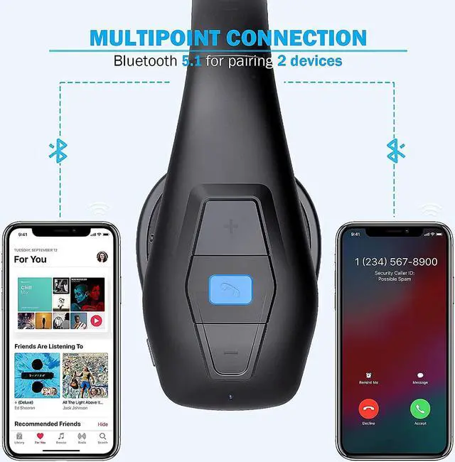 Alt view image 5 of 6 - Conambo Noise Cancelling Bluetooth Headset V5.1, 35Hrs HD Talktime CVC8.0 Dual Mic Hands-Free Wireless Headset, Bluetooth Headphones with Mute Button for Cell Phones Business Home Office Trucker