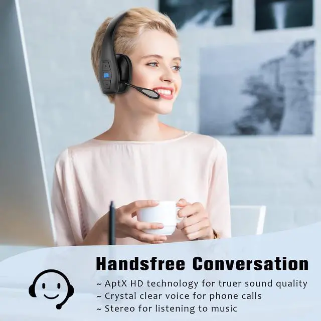 Alt view image 6 of 6 - Conambo Noise Cancelling Bluetooth Headset V5.1, 35Hrs HD Talktime CVC8.0 Dual Mic Hands-Free Wireless Headset, Bluetooth Headphones with Mute Button for Cell Phones Business Home Office Trucker