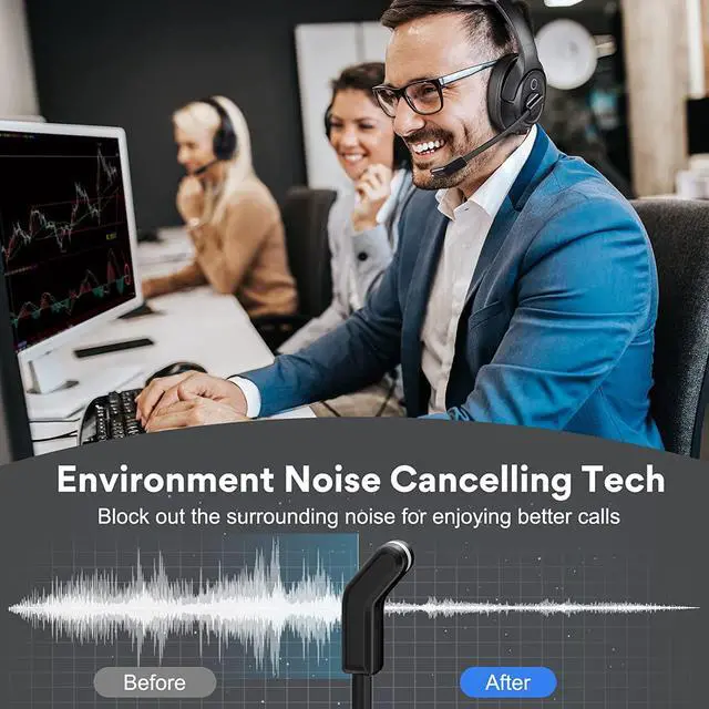 Alt view image 2 of 7 - Bluetooth Headsets with Microphone & USB Dongle, 30 Hours Talk Time & 33ft Range, AI Environmental Noise Cancelling Mic, Over-Ear Wireless Headphone for PC/Laptop/Computer/Home/Work/Office/Zoom