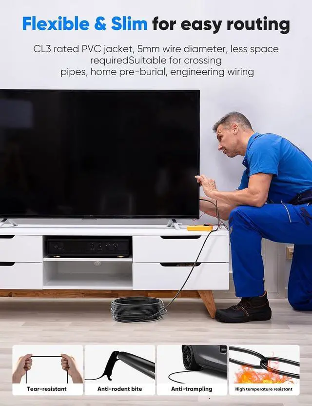 Alt view image 3 of 7 - 8K 4K 120HZ 50 FT HDMI Cable Fiber Optic, in-Wall CL3 Rated Long HDMI 2.1 48Gbps Ultra High Speed [8K@60Hz] Dynamic HDR/eARC/HDCP 2.2&2.3/3D, Compatible for Desktop GPUs 30&40 Series