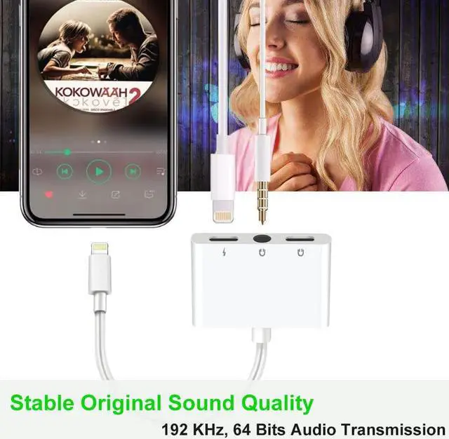 Alt view image 4 of 7 - 3 in 1 Headphone Adapter for iPhone Lightning to 3.5 mm Headphone Jack Adapter Lightning Audio & Charging Adapter Dongle Cable Splitter Compatible with iPhone 14 13 12 11 XS XR X 8 7 iPad