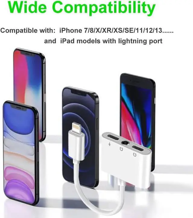 Alt view image 7 of 7 - 3 in 1 Headphone Adapter for iPhone Lightning to 3.5 mm Headphone Jack Adapter Lightning Audio & Charging Adapter Dongle Cable Splitter Compatible with iPhone 14 13 12 11 XS XR X 8 7 iPad