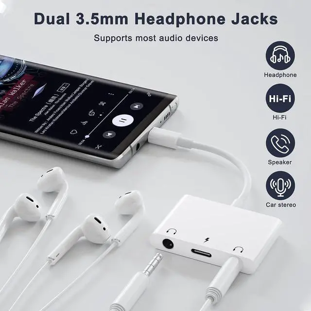 Alt view image 4 of 7 - Headphone Adapter for iPad Headphone Splitter for 2 Headphones 3 in 1 USB C to 3.5mm Jack Audio Adapter with 60W Fast Charging Compatible with S24/23 Ultra.