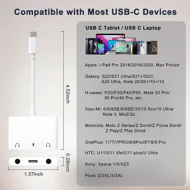 Alt view image 7 of 7 - Headphone Adapter for iPad Headphone Splitter for 2 Headphones 3 in 1 USB C to 3.5mm Jack Audio Adapter with 60W Fast Charging Compatible with S24/23 Ultra.