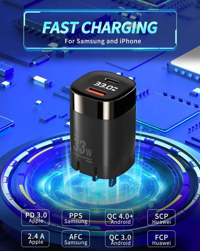 Alt view image 5 of 7 - 33W USB C Wall Charger ANGKEEL Dual Port 30W Adapter GaN Type-C Block with LED Power Display, PD/PPS/QC 4.0 Fast Charging, Foldable Plug for iPhone 15 Pro Max/14/13, Samsung S23/S22, Pixel 7, iPad Air