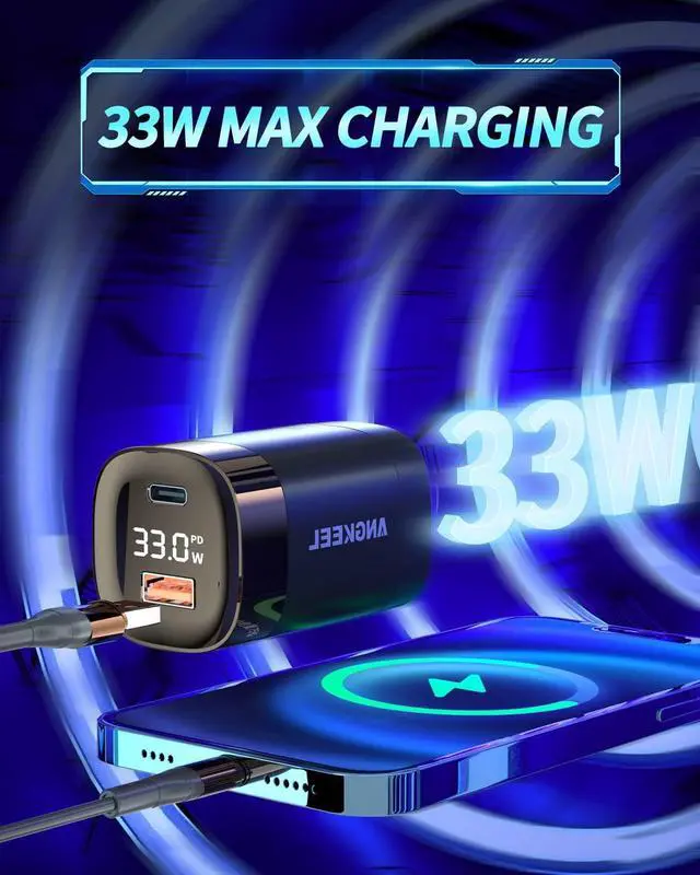 Alt view image 6 of 7 - 33W USB C Wall Charger ANGKEEL Dual Port 30W Adapter GaN Type-C Block with LED Power Display, PD/PPS/QC 4.0 Fast Charging, Foldable Plug for iPhone 15 Pro Max/14/13, Samsung S23/S22, Pixel 7, iPad Air