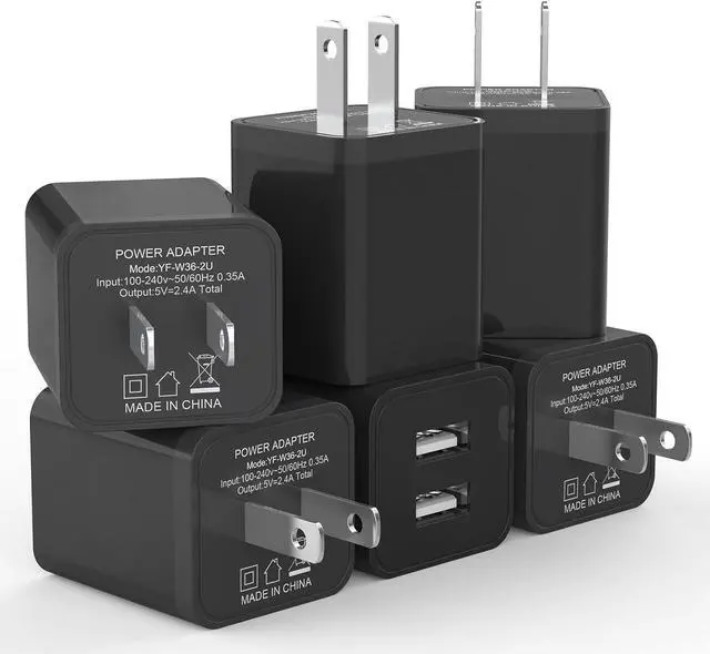 Main image of 6Pack USB Wall Charger 2.4A Phone Charger Dual USB Port Cube Power Plug Adapter Fast Wall Chargers Block Compatible with iPhone 16/16 Pro/15/15 Pro  Galaxy Pixel LG Android-Black