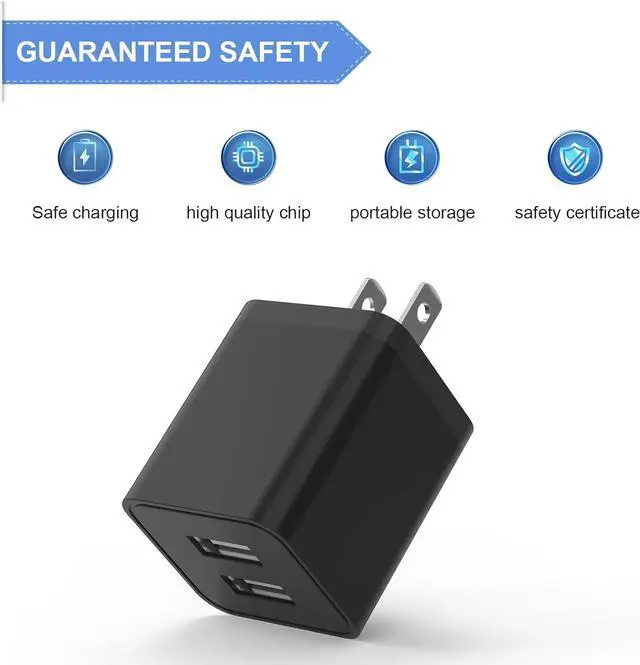 Alt view image 3 of 7 - 6Pack USB Wall Charger 2.4A Phone Charger Dual USB Port Cube Power Plug Adapter Fast Wall Chargers Block Compatible with iPhone 16/16 Pro/15/15 Pro  Galaxy Pixel LG Android-Black