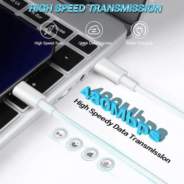 Alt view image 6 of 6 - iPhone 14 Super Fast Charger Dual Port USB C Charger iPhone Charger Fast Charging Block Quick  USB C Wall Adapter Plug 2Pack Type C Lightning Cable For iPhone 14/13/12/11/ProMax/MiNi/XR/SE/8 Plus