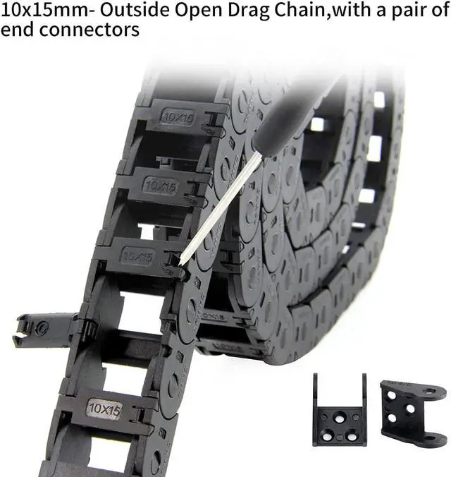 Alt view image 2 of 7 - FYSETC Drag Chain Cable Carrier 10x15mm - 39.3 inch R18 Black Plastic Flat Cable Chain: Small Radius Wire Chain Open Type with Extra 1 Pair End Connectors for CNC Router Mill 3D Printer DIY Part