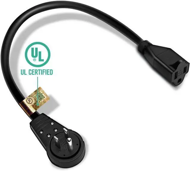 Alt view image 7 of 7 - Nekteck 360° Rotating Flat Plug Extension Cord 1 Foot, 14AWG 3 Prong Extension Cord, Low Profile Right Angle Power Cord, Flat Extension Cord Grounded Wire, 15A- UL Certified, Black