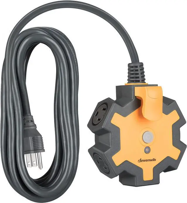 Main image of DEWENWILS Industrial Power Strip with 5-Outlet Power Hub, 15FT Heavy Duty Extension Cord for Garage, Workshop, 14/3 AWG SJTW, 15A Circuit Breaker, Swivel Safety Covers, ETL Listed Yellow