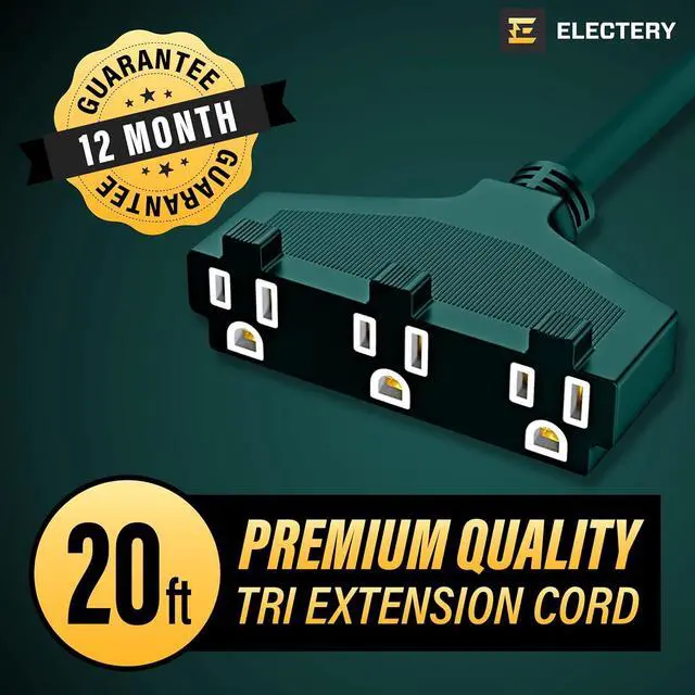 Alt view image 2 of 7 - Extension Cord Outdoor Multiple Plugs - 20 Ft Green Extension Outdoor Power Strip, 16/3 SJTW Waterproof Power Cable Indoor/Outdoor Multi Plug Outlet, ETL Listed