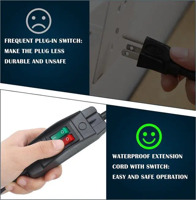 Alt view image 6 of 7 - Power Cord Extension Y Splitter with ON Off Switch Plug Splitter 2 Way Outlet Adapter NEMA 5-15R to 1 NEMA 5-15P with 14AWG 15A/125V and 18AWG 10A/125V Sub Line for Indoor Outdoor Use (Black, 1.8 Ft)