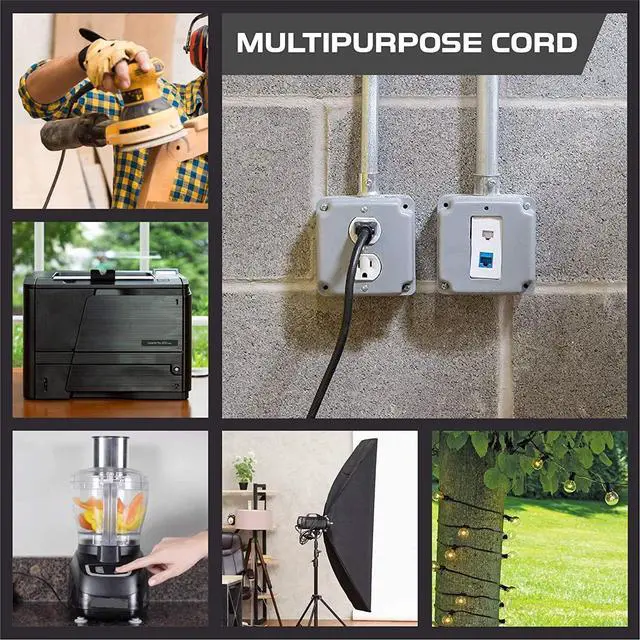 Alt view image 6 of 6 - Iron Forge Cable 3 Outlet Power Strip Outdoor Extension Cord 25 ft, 16/3 Heavy Duty Black Extension Cord with Multiple Outlets 3 Prong, Weatherproof Power Cable Multi Plugs for Outside, Lamp & Office