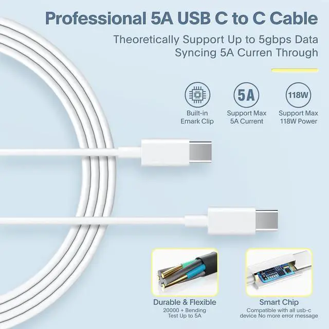 Alt view image 6 of 7 - Mac Book Pro Charger - 118W USB C Charger Power Adapter Compatible with USB C Port MacBook Pro & MacBook Air 13 14 15 16 inch New ipad Pro and All USB C Device 7.2ft USB-C to C Charge Cable