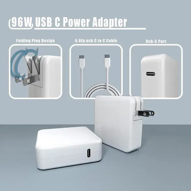 Alt view image 2 of 6 - 96W USB C Charger Replacement for MacBook Pro 16, 15, 14, 13 inch, 2018,2019,2020, 2022,2021,2023, M1 M2 MacBook Air,iPad Pro,USB C/Type c Laptop Power Adapter,6.6ft Type C to C Charger