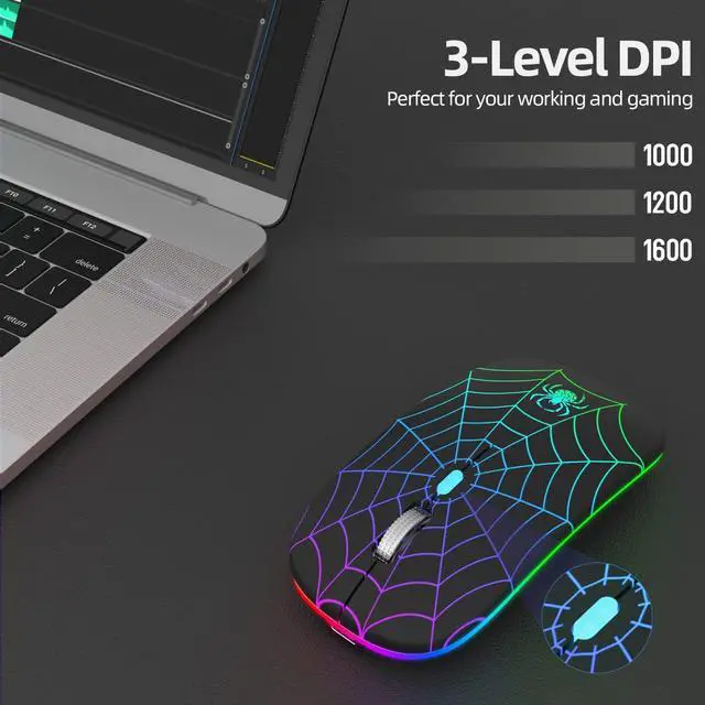 Alt view image 2 of 7 - Wireless Mouse Led Mouse Portable Mobile Optical Cordless Mouse with USB and Type C Receiver 3 Adjustable DPI Wireless Computer Mouse for Mac Book Laptop Desktop Windows PC - Black