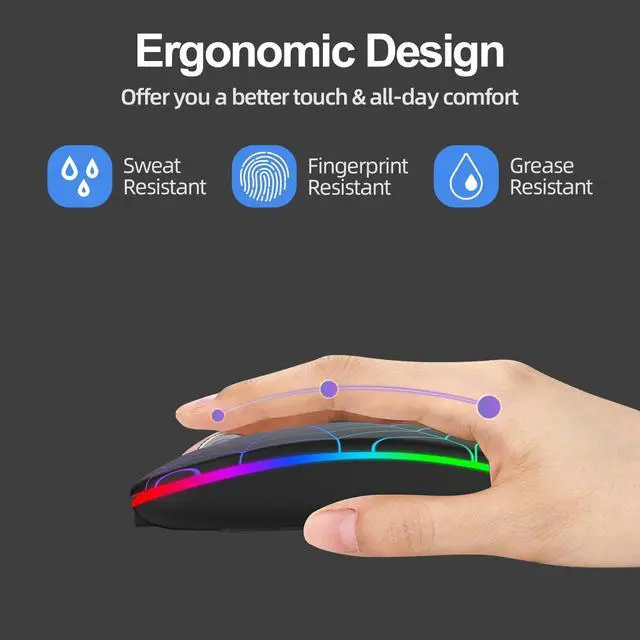 Alt view image 5 of 7 - Wireless Mouse Led Mouse Portable Mobile Optical Cordless Mouse with USB and Type C Receiver 3 Adjustable DPI Wireless Computer Mouse for Mac Book Laptop Desktop Windows PC - Black