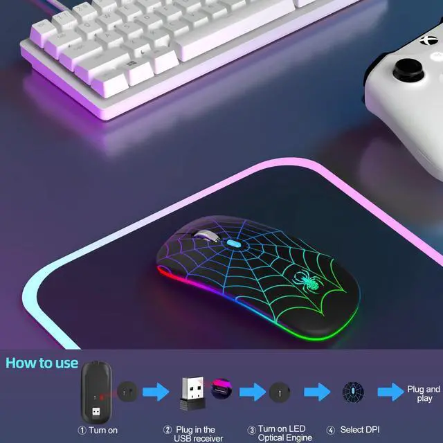 Alt view image 7 of 7 - Wireless Mouse Led Mouse Portable Mobile Optical Cordless Mouse with USB and Type C Receiver 3 Adjustable DPI Wireless Computer Mouse for Mac Book Laptop Desktop Windows PC - Black