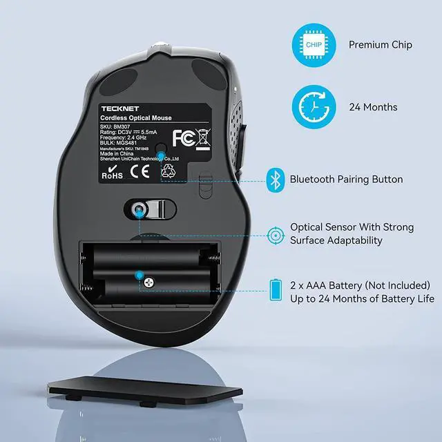 Alt view image 6 of 7 - Bluetooth Mouse Wireless Mouse with 6 Buttons 5 Adjustable DPI Levels 24 Month Battery Life Ergonomic Computer Mouse for Laptop Computer Mac PC Windows Chromebook Notebook