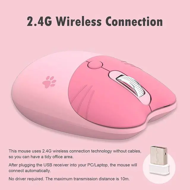 Alt view image 2 of 7 - Lomiluskr Cute Cat Wireless Mouse, Lightweight Soundless Mouse, 2.4G Wireless Mice, Candy Colors, Kawaii Mouse for Girls and Kids (Pink)