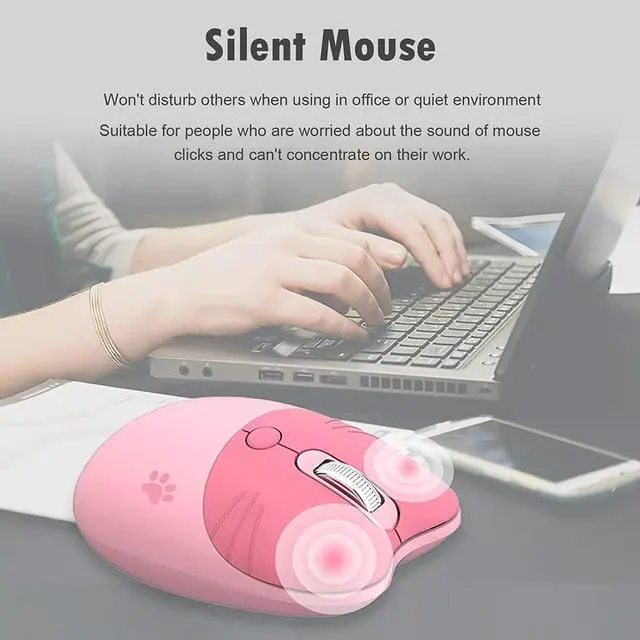 Alt view image 3 of 7 - Lomiluskr Cute Cat Wireless Mouse, Lightweight Soundless Mouse, 2.4G Wireless Mice, Candy Colors, Kawaii Mouse for Girls and Kids (Pink)