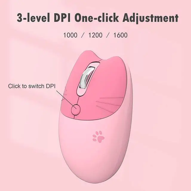 Alt view image 4 of 7 - Lomiluskr Cute Cat Wireless Mouse, Lightweight Soundless Mouse, 2.4G Wireless Mice, Candy Colors, Kawaii Mouse for Girls and Kids (Pink)