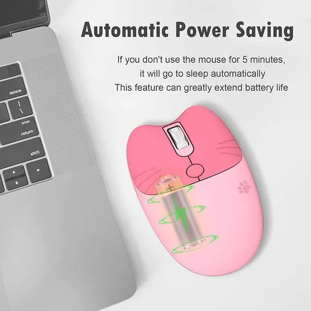 Alt view image 6 of 7 - Lomiluskr Cute Cat Wireless Mouse, Lightweight Soundless Mouse, 2.4G Wireless Mice, Candy Colors, Kawaii Mouse for Girls and Kids (Pink)